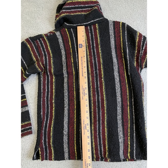 Baja Hoodie Pullover Mens Large Striped Mexican Drug Rug Sweater Hippie Festival - Picture 10 of 13